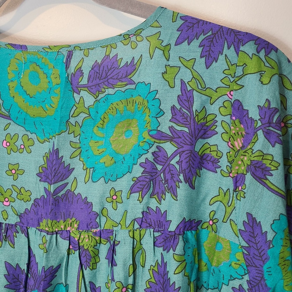 Natural Life Auguste Cotton Mini Dress Sz XL Green Boho Granola Gypsy Fairy - Picture 7 of 9